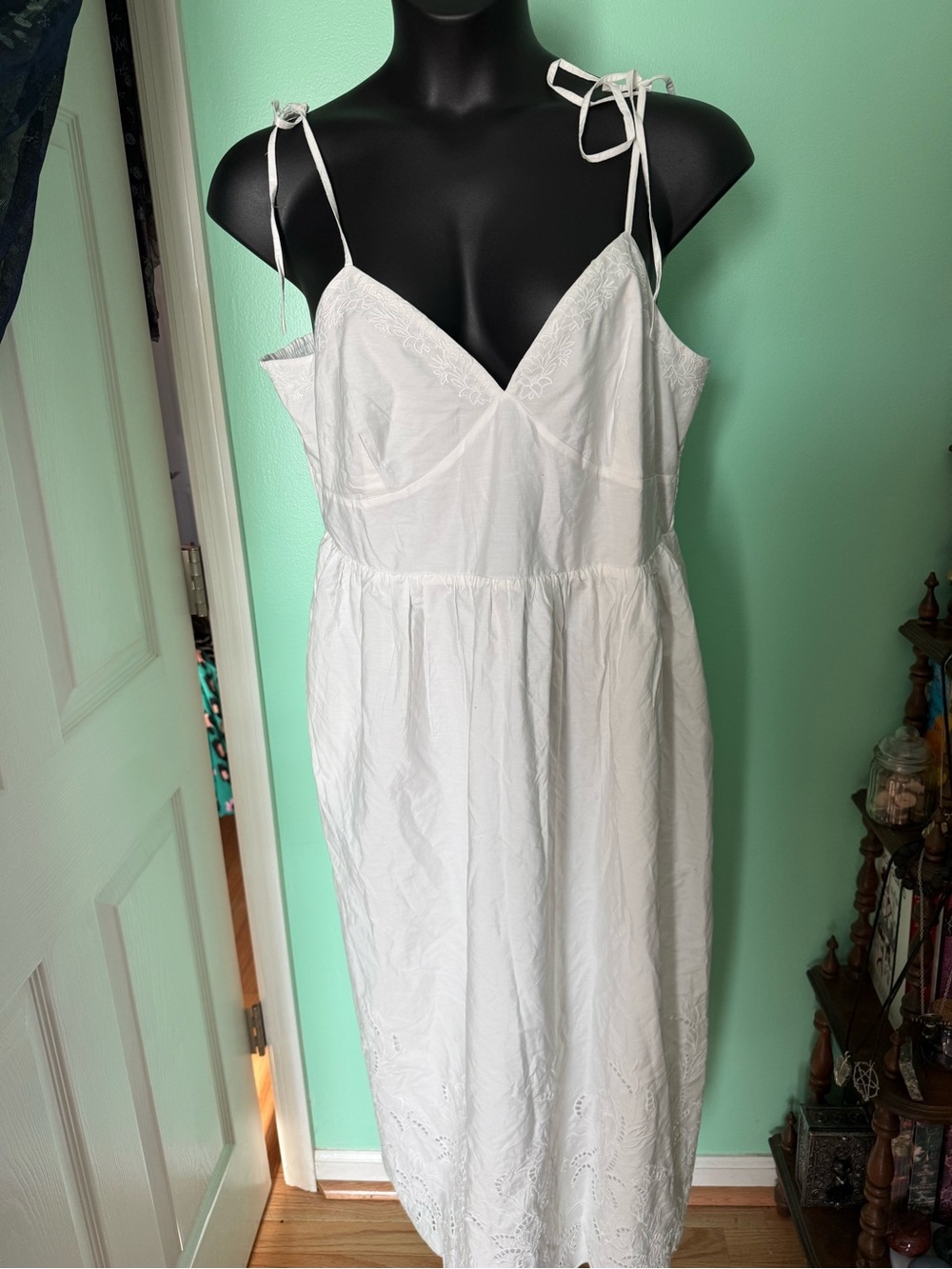 Express White Tie-Shoulder Cotton Slip Dress